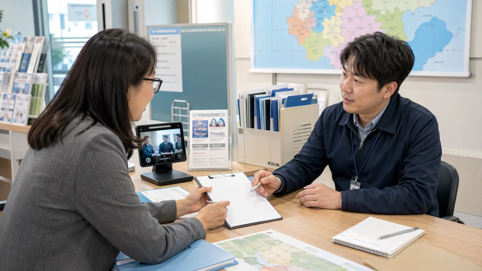 기관 담당자가 협력 문의를 상담하는 장면