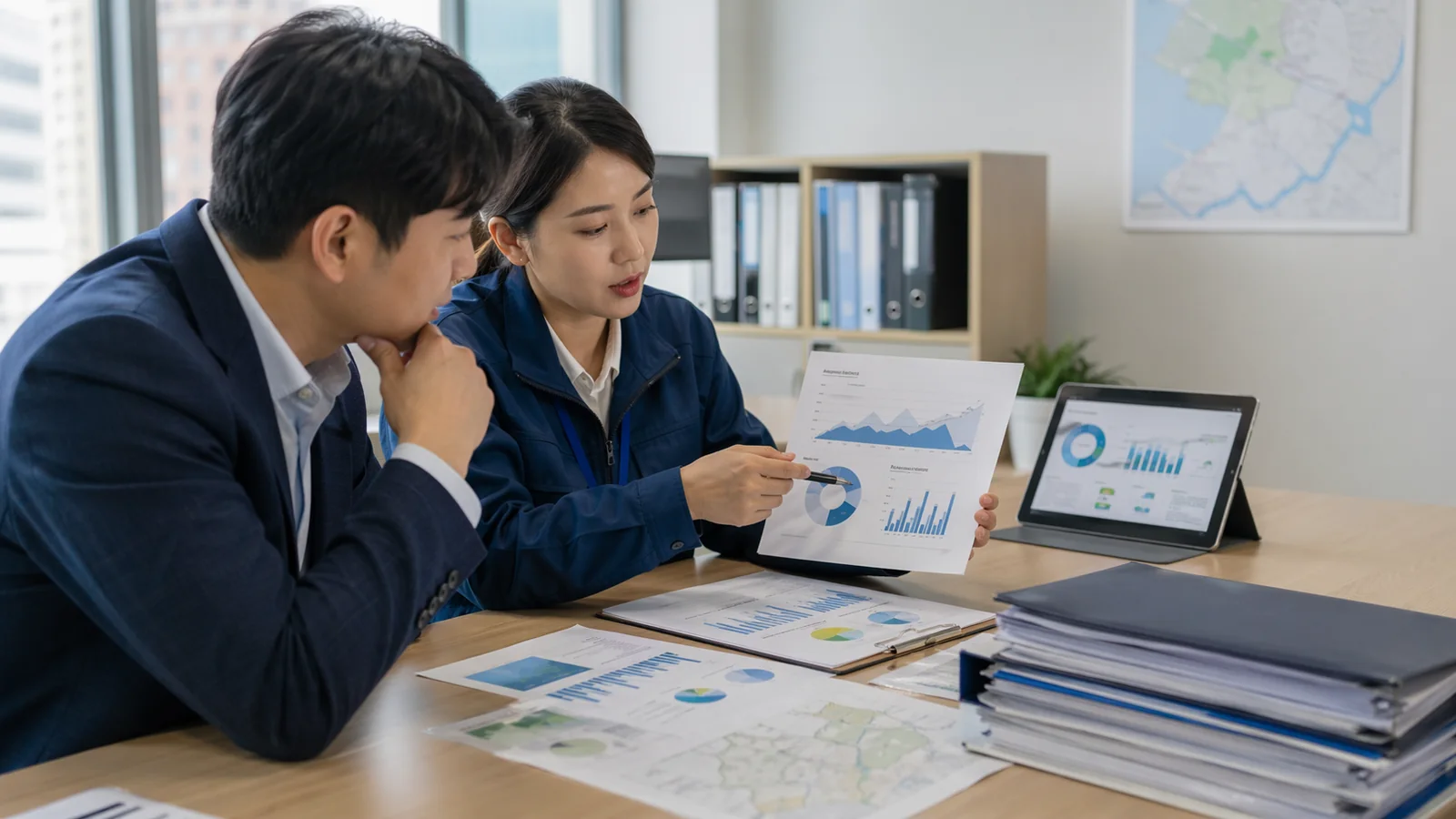 담당자가 기관 담당자에게 확인 결과를 안내하는 장면